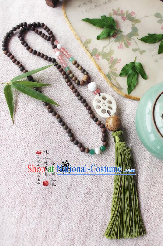 Chinese Handmade Classical Accessories Hanfu Verawood Beads Tassel Necklace, China Ancient Jade Necklet for Women