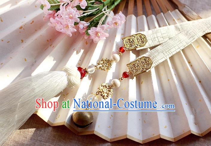 Chinese Handmade Classical Accessories Hanfu White Silk Belt, China Ancient Hanfu Tassel Waistband for Women