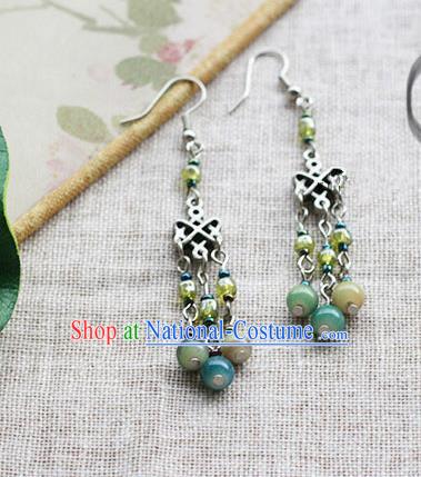 Chinese Handmade Classical Accessories Hanfu Green Beads Earrings, China Xiuhe Suit Eardrop for Women