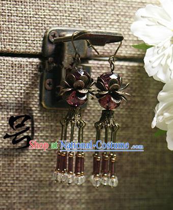 Chinese Handmade Classical Accessories Hanfu Lotus Earrings, China Xiuhe Suit Tassel Eardrop for Women