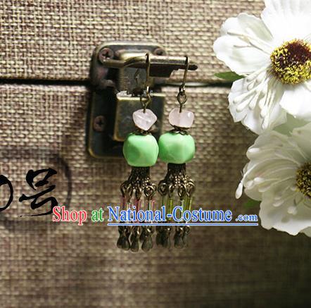 Chinese Handmade Classical Accessories Hanfu Green Earrings, China Xiuhe Suit Tassel Eardrop for Women