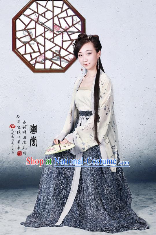 Traditional Ancient Chinese Song Dynasty Young Lady Costume Blouse and Skirt, Chinese Hanfu Princess Dress for Women