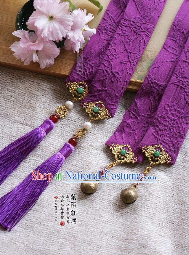 Chinese Handmade Classical Hair Accessories Hanfu Purple Silk Headband, China Ancient Embroidery Hair Clasp Headwear for Women for Men