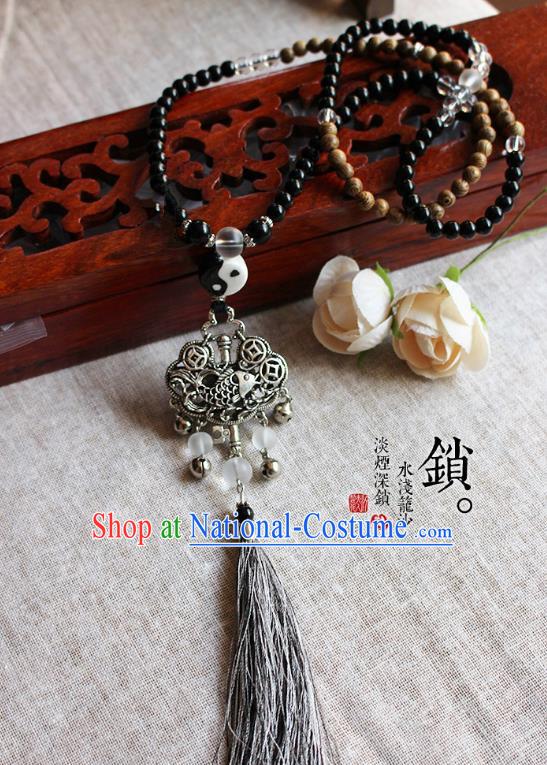 Chinese Handmade Classical Accessories Hanfu Beads Longevity Lock Necklace for Women