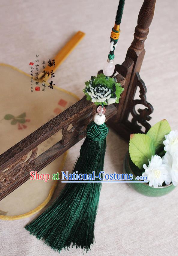 Chinese Handmade Classical Accessories Peony Green Tassel Palace Taeniasis, China Hanfu Waist Pendant Headwear for Women for Men