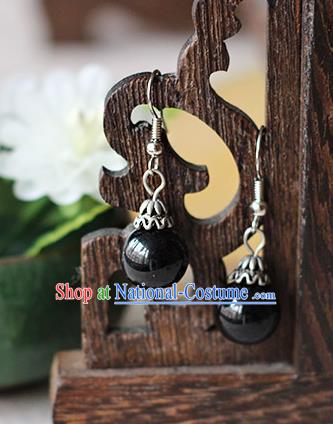 Chinese Handmade Classical Accessories Hanfu Black Bead Tassel Earrings, China Xiuhe Suit Wedding Eardrop for Women