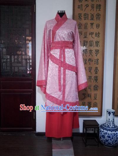 Traditional Oriental China Han Dynasty Wedding Costume Palace Lady Pink Embroidered Hanfu Curve Bottom Clothing for Women