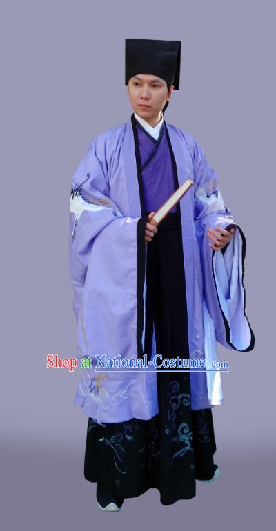 Traditional Chinese Ming Dynasty Costumes Purple Cloak and Robe Complete Set for Men