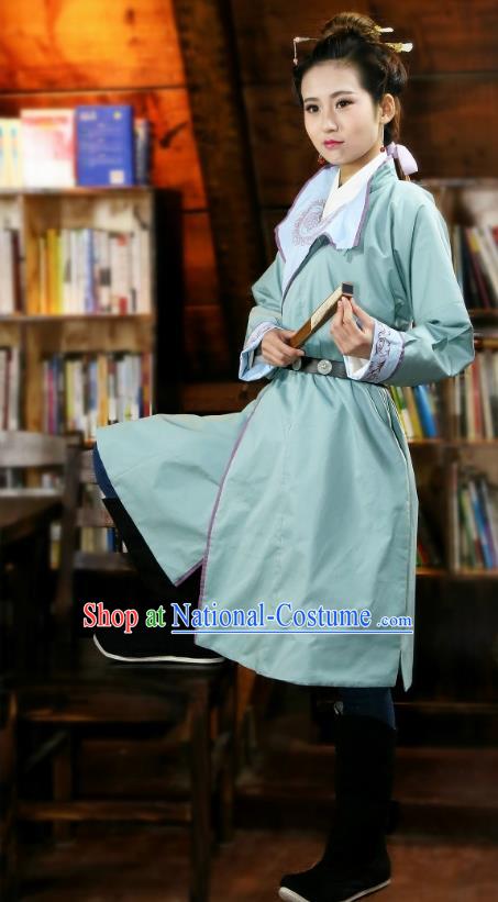 Traditional Chinese Hanfu Costumes Ancient Ming Dynasty Imperial Guards Green Robe for Women