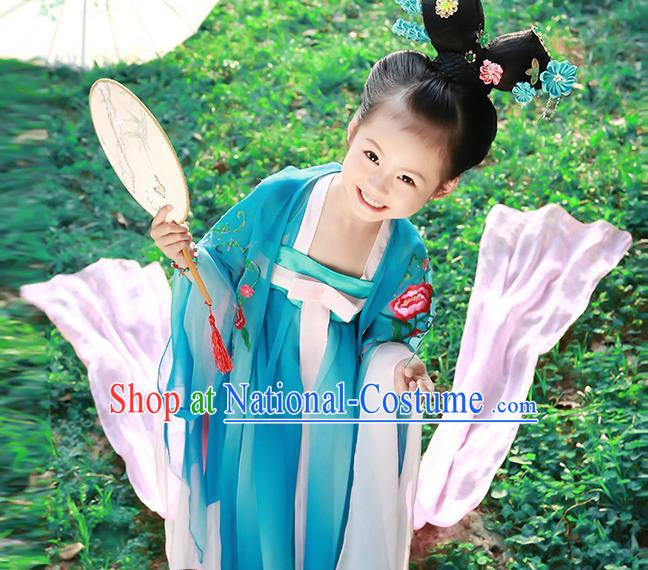 Traditional Chinese Tang Dynasty Imperial Princess Tailing Embroidered Clothing for Kids