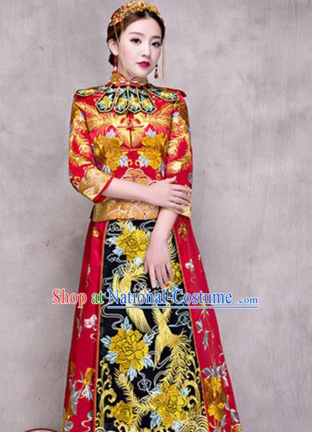 Traditional Ancient Chinese Costume Xiuhe Suits Chinese Style Wedding Embroidery Dragon and Phoenix Bride Cheongsam Clothing for Women