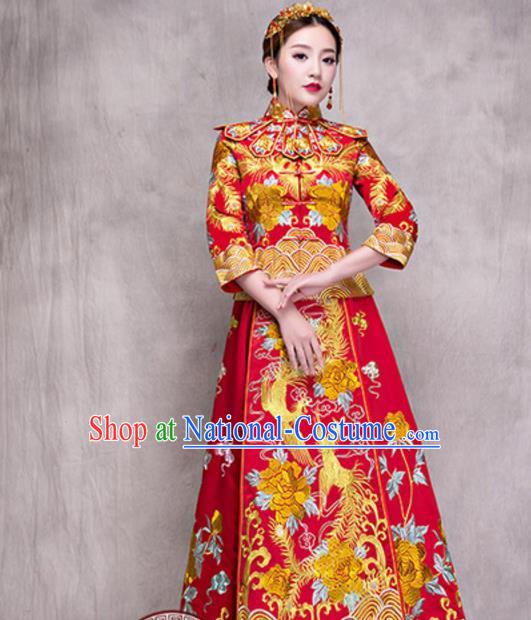 Traditional Ancient Chinese Costume Xiuhe Suits Chinese Style Wedding Embroidery Dragon and Phoenix Bride Cheongsam Clothing for Women