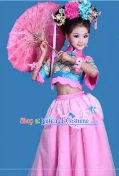 Traditional Ancient Chinese Imperial Consort Costume and Headpiece Complete Set, Chinese Qing Dynasty Manchu Lady Embroidered Clothing for Kids