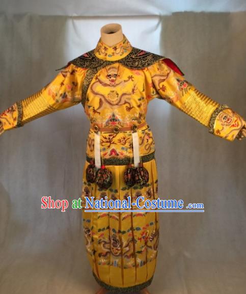 Traditional Ancient Chinese Imperial Emperor Costume, Chinese Qing Dynasty Manchu King Embroidered Dragon Robe Clothing for Men