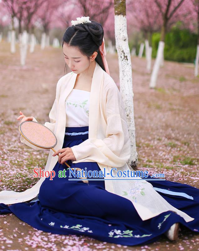 Traditional Chinese Hanfu Costumes Ancient Song Dynasty Princess Embroidery Yellow BeiZi Blouse and Skirts Complete Set