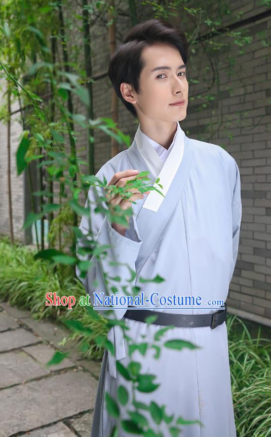 Traditional Chinese Ancient Costumes Asian China Ming Dynasty Swordsmen Embroidery Clothing Grey Long Robe for Men