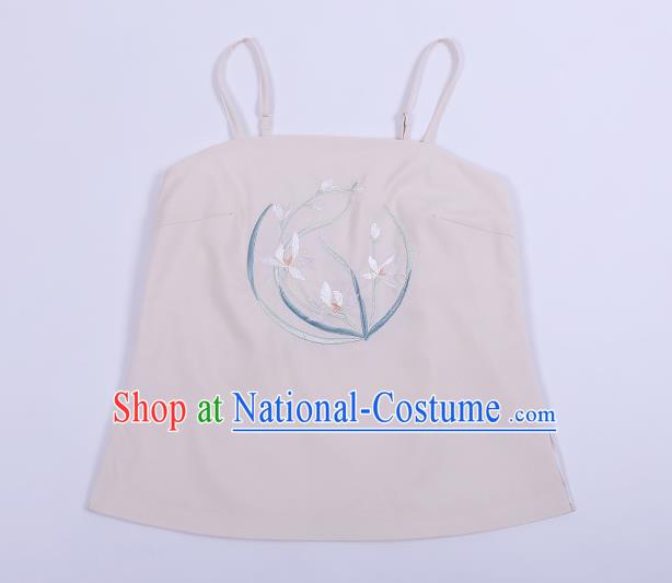 Traditional Chinese Ancient Hanfu Costumes, Asian China Song Dynasty Embroidery Suspenders Vest Pink Bellyband for Women