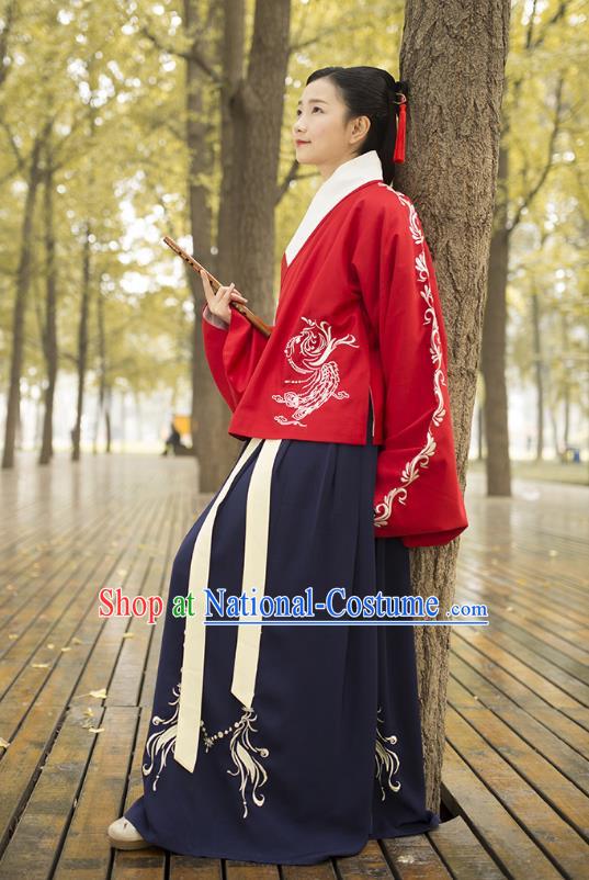 Traditional Chinese Ancient Costumes, Asian China Ming Dynasty Palace Lady Princess Clothing Embroidery Blouse and Skirt Complete Set