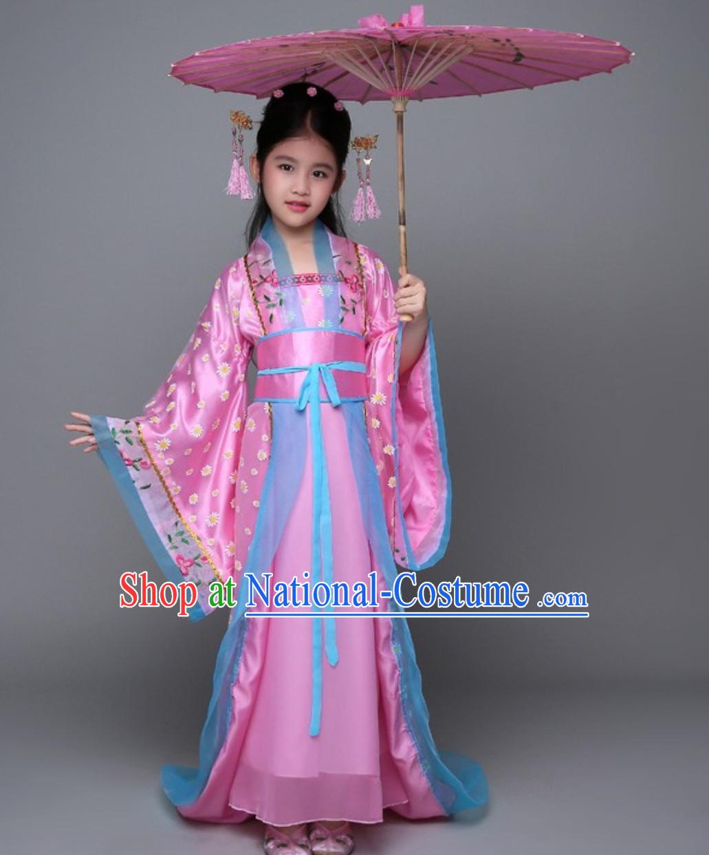 Ancient Chinese Palace Royal Princess Costume and Hair Jewelry Complete Set for Girls Children Kids