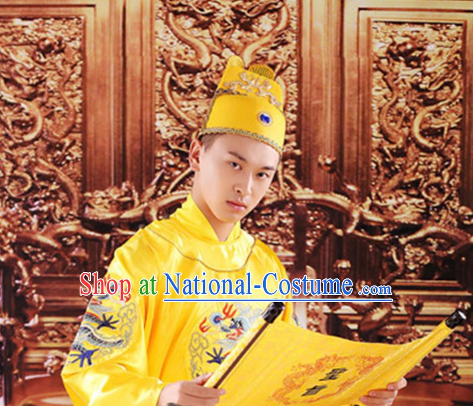 Ancient Chinese Tang Dynasty Emperor and Hat Clothing Complete Set for Men