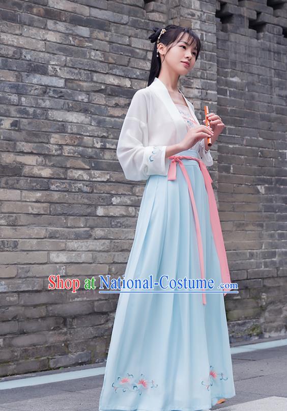 Ancient Chinese Royal Princess Hanfu Costume, Traditional China Song Dynasty Palace Lady Embroidery Blouse and Skirt Complete Set