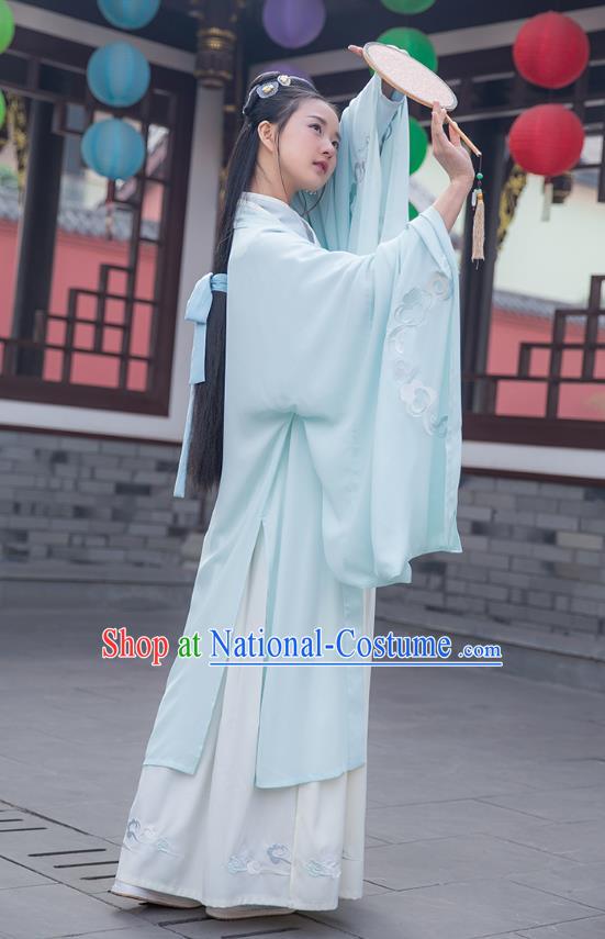 Ancient Chinese Royal Princess Hanfu Costume, Traditional China Jin Dynasty Palace Lady Embroidery Wide Sleeve Cloak for Women