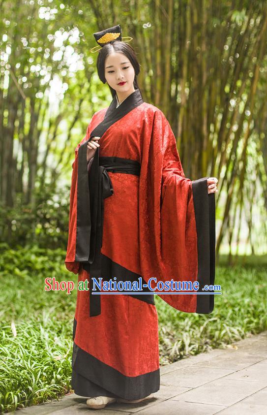 Ancient Chinese Imperial Concubine Hanfu Wedding Costume, Traditional China Han Dynasty Palace Lady Embroidery Red Dress for Women