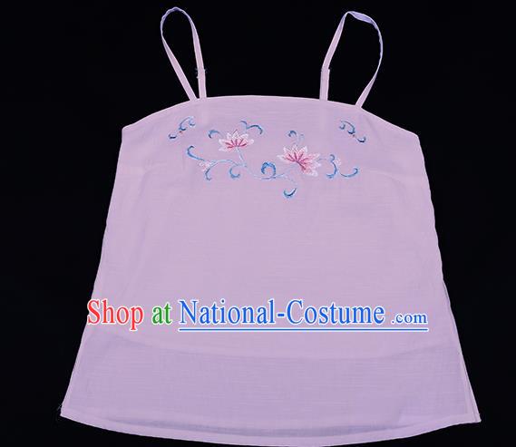 Traditional Chinese Ancient Hanfu Costumes, Asian China Song Dynasty Embroidery Suspenders Pink Vest Bellyband for Women