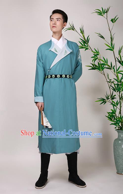 Traditional Chinese Ancient Hanfu Imperial Guards Costume, Asian China Ming Dynasty Swordsman Green Long Robe for Men