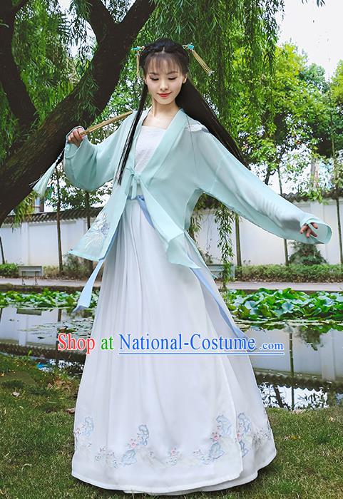 Traditional Chinese Ancient Hanfu Princess Costume, Asian China Song Dynasty Young Lady Embroidery BeiZi Green Cardigan for Women