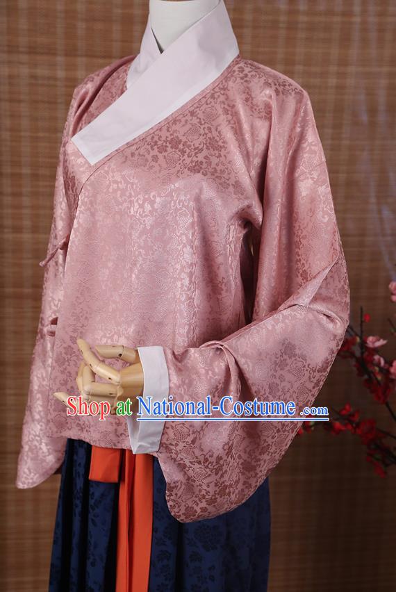 Traditional Chinese Ancient Hanfu Imperial Princess Costume, Asian China Ming Dynasty Palace Lady Pink Silk Blouse for Women