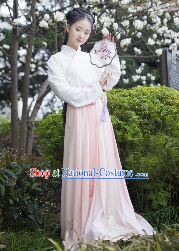 Traditional Chinese Ancient Hanfu Princess Costume, Asian China Song Dynasty Young Lady Pink Bust Skirt for Women