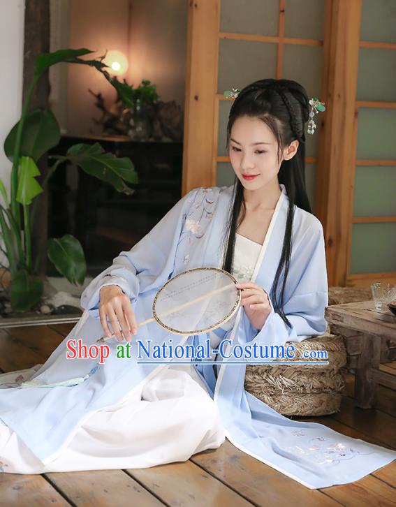 Traditional Chinese Ancient Princess Hanfu Costumes, Asian China Song Dynasty Palace Lady Embroidery Blue BeiZi Cardigan for Women