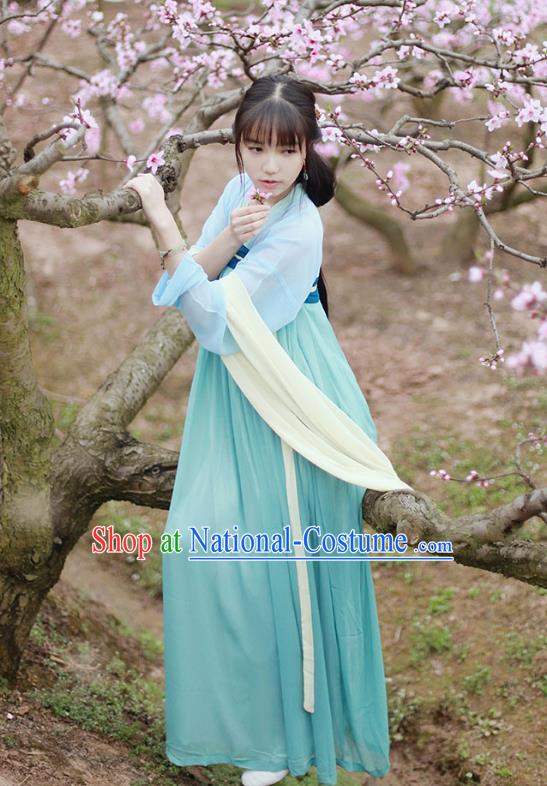 Traditional Chinese Ancient Young Lady Hanfu Costumes, Asian China Tang Dynasty Palace Princess Slip Skirt Complete Set for Women