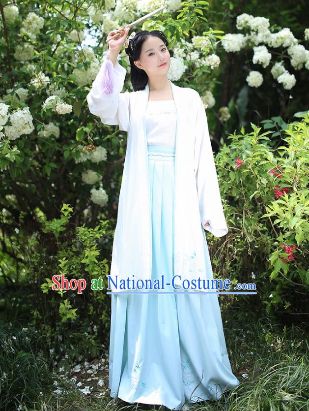 Traditional Chinese Ancient Hanfu Young Lady Costumes, Asian China Han Dynasty Embroidery Bamboo BeiZi Cardigan for Women