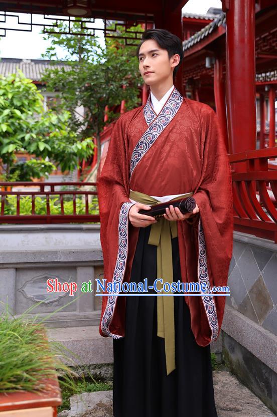 Traditional Chinese Ancient Hanfu Young Men Costumes, Asian China Han Dynasty Embroidery Wedding Clothing for Men