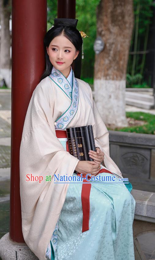 Traditional Chinese Ancient Hanfu Young Lady Costumes, Asian China Han Dynasty Princess Embroidery Pink Dress Clothing for Women