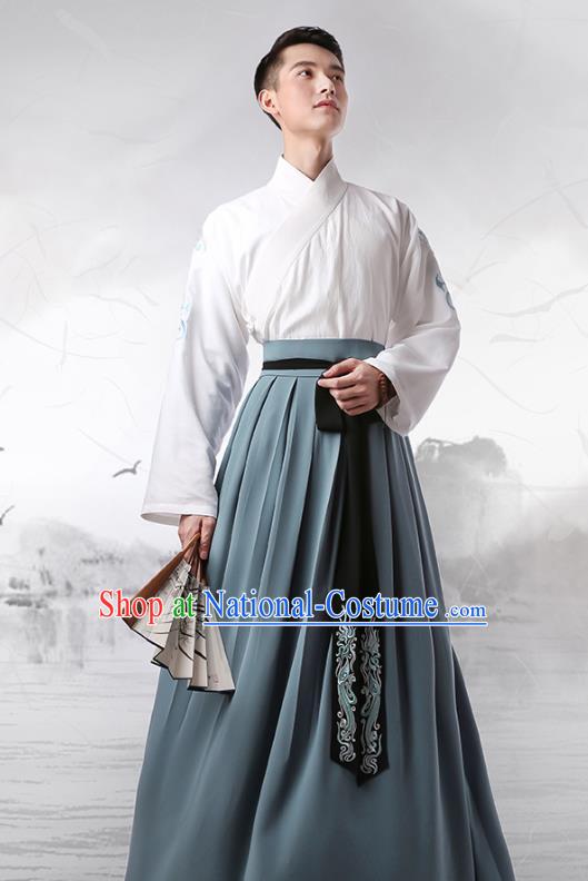 Traditional Chinese Ancient Minister Hanfu Costumes, Asian China Han Dynasty Slant Opening Embroidered Green Clothing for Men