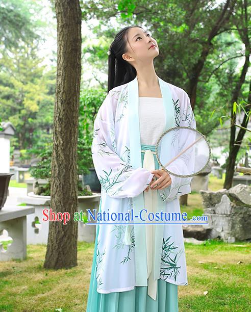 Traditional Chinese Ancient Young Lady Hanfu Costume, Asian China Song Dynasty Princess Printing Bamboo Cardigan for Women