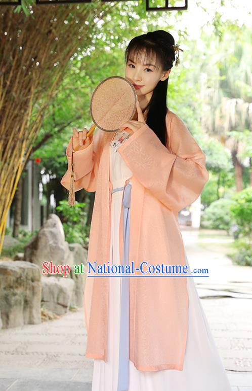 Traditional Chinese Ancient Hanfu Princess Costume, Asian China Song Dynasty Palace Lady Embroidered Orange Cardigan for Women