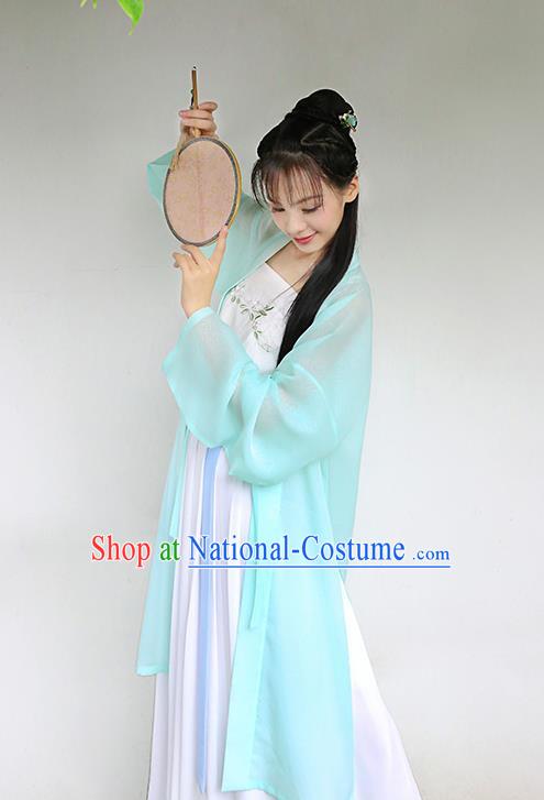 Traditional Chinese Ancient Hanfu Princess Costume, Asian China Song Dynasty Palace Lady Embroidered Blue Cardigan for Women