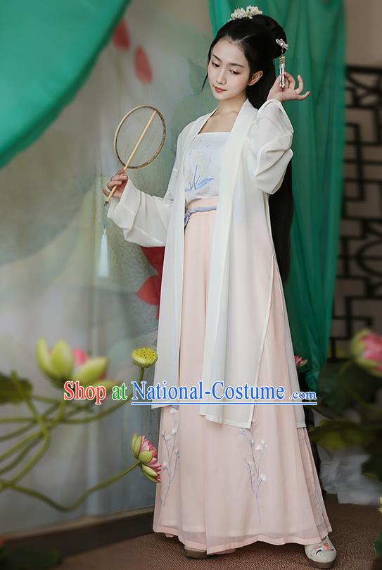 Traditional Chinese Ancient Hanfu Princess Costume White Cardigan, Asian China Song Dynasty Palace Lady Embroidered Clothing for Women