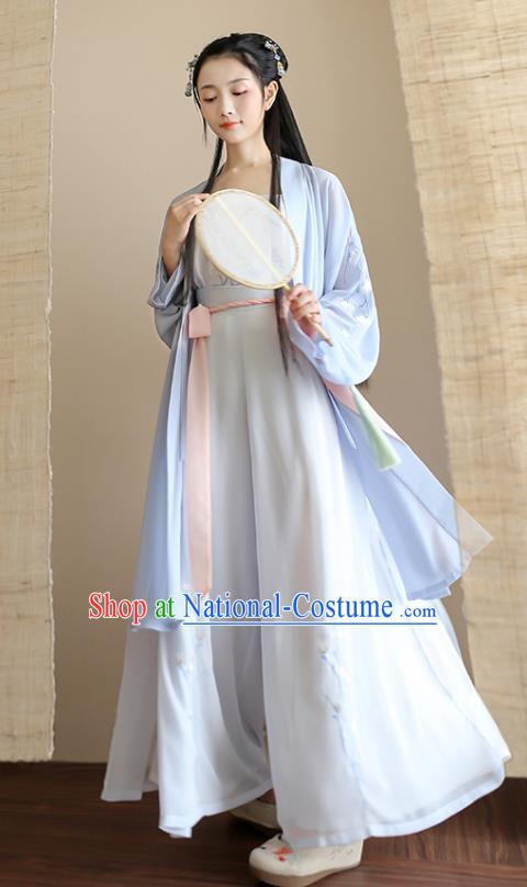 Traditional Chinese Ancient Hanfu Princess Costume Blue Cardigan, Asian China Song Dynasty Palace Lady Embroidered Clothing for Women