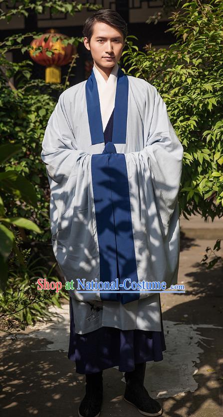 Traditional Chinese Ancient Hanfu Swordsman Costume, Asian China Han Dynasty Imperial Bodyguard Embroidered Grey Cloak for Men