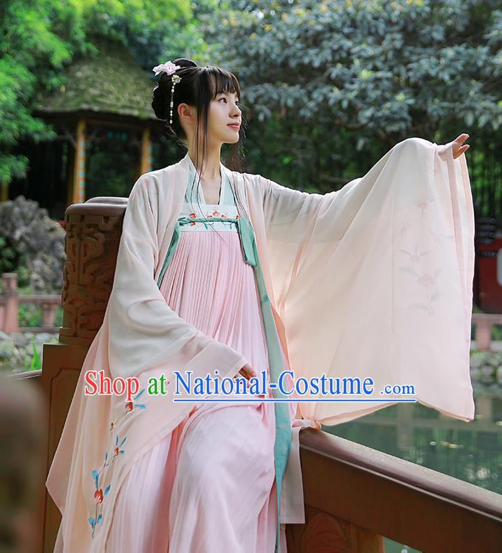 Traditional Chinese Ancient Hanfu Princess Costume Pink Cardigan, Asian China Tang Dynasty Palace Lady Embroidered Clothing for Women