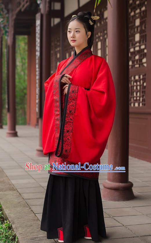 Traditional Chinese Ancient Hanfu Princess Costume Red Curve Bottom, Asian China Han Dynasty Palace Lady Clothing for Women