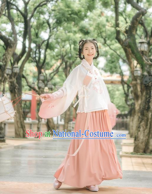 Traditional Chinese Ancient Hanfu Costume Palace Lady Dress, Asian China Ming Dynasty Embroidered Blouse and Skirts for Women