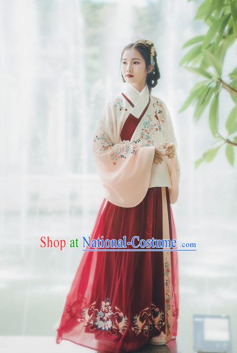 Traditional Chinese Ancient Hanfu Costume Palace Lady Dress, Asian China Ming Dynasty Princess Embroidered Clothing for Women