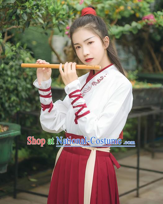 Traditional Chinese Ancient Hanfu Costume Swordswoman Dress, Asian China Han Dynasty Embroidered Clothing for Women