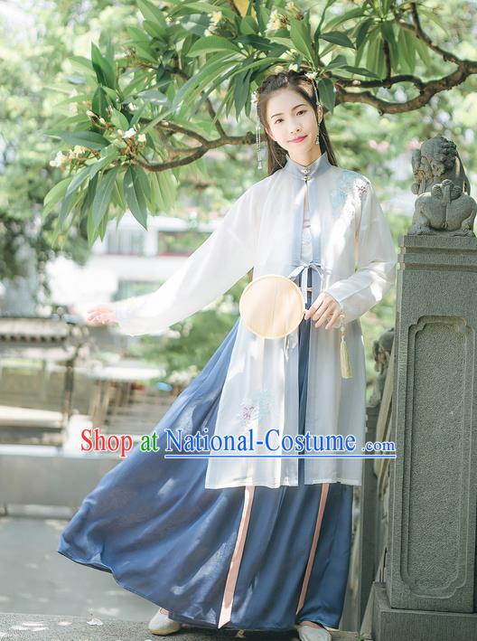 Traditional Chinese Ancient Hanfu Costume Young Lady Clothing, Asian China Song Dynasty Embroidered Clothing for Women